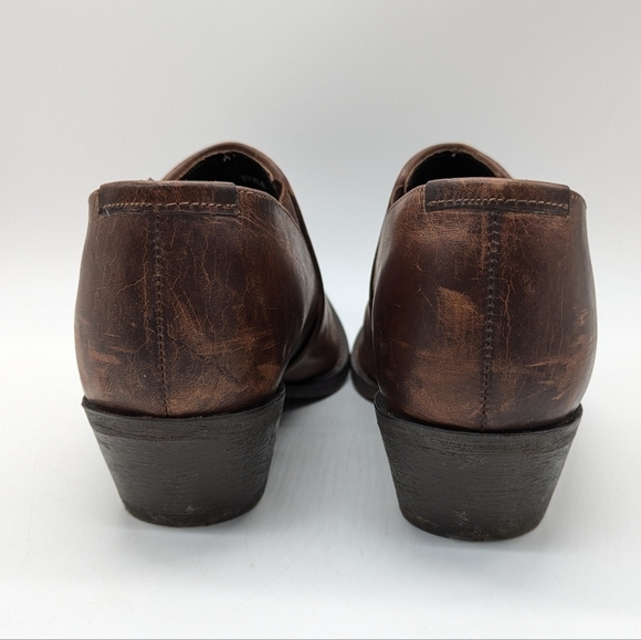 Rawhide by Abilene brown distressed leather point toe country ankle boot 9 - Picture 4 of 10